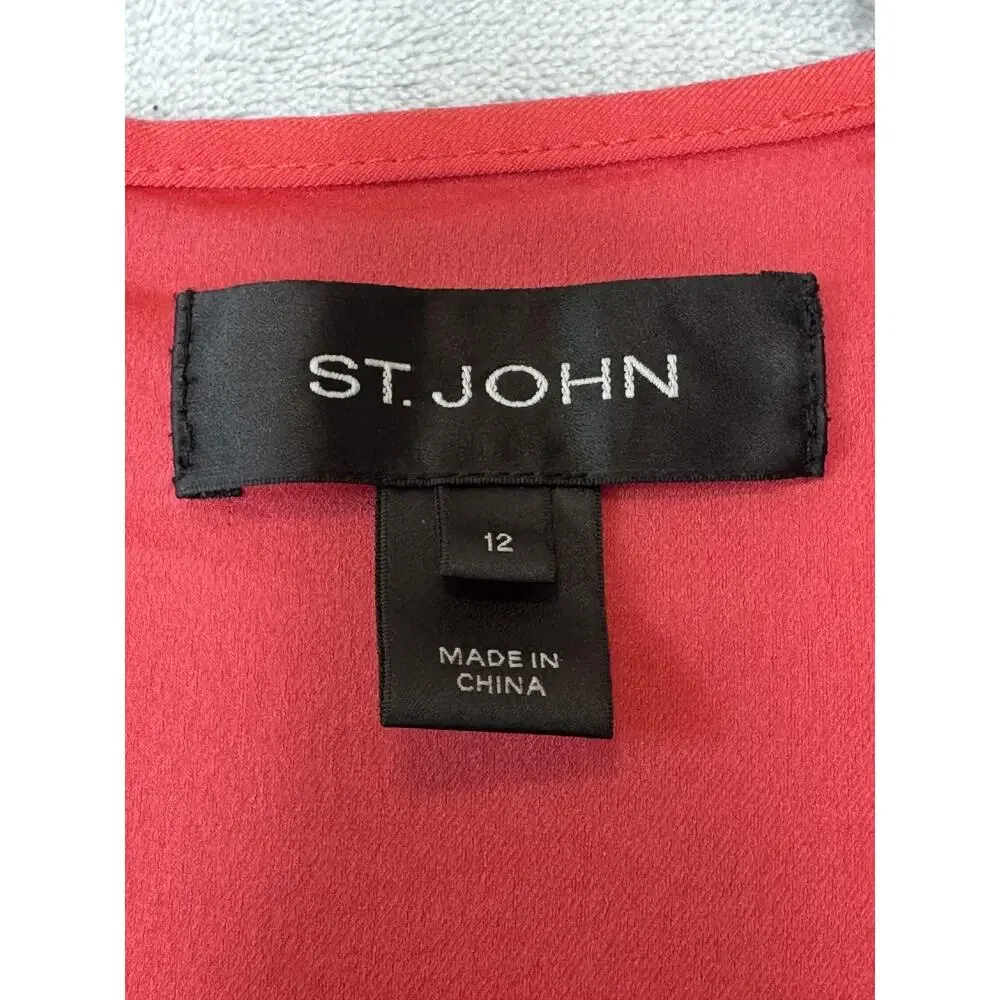 St. John Dress Womens 12 Coral Sheath Sleeveless Ruffle Hem Career Minimalist